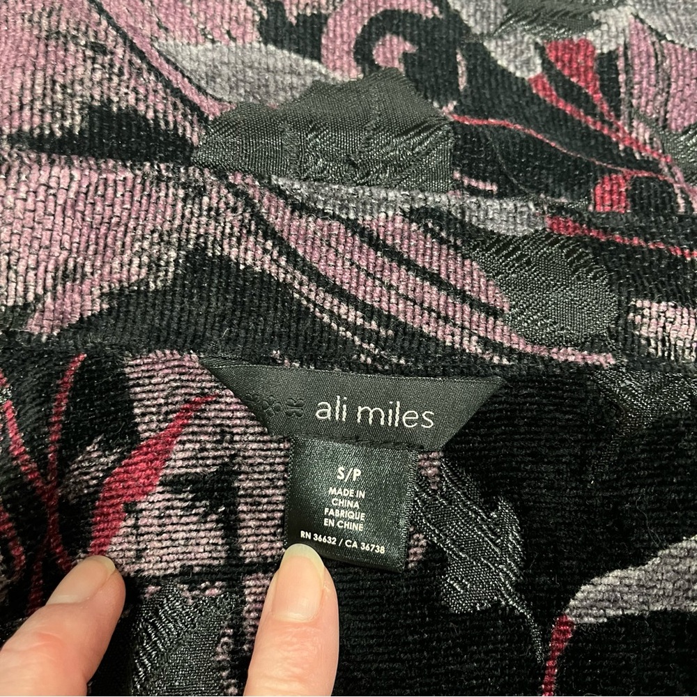Ali Miles Floral Brocade Art  Belted Jacket, Womens S/P, Purple & Black - Picture 5 of 13